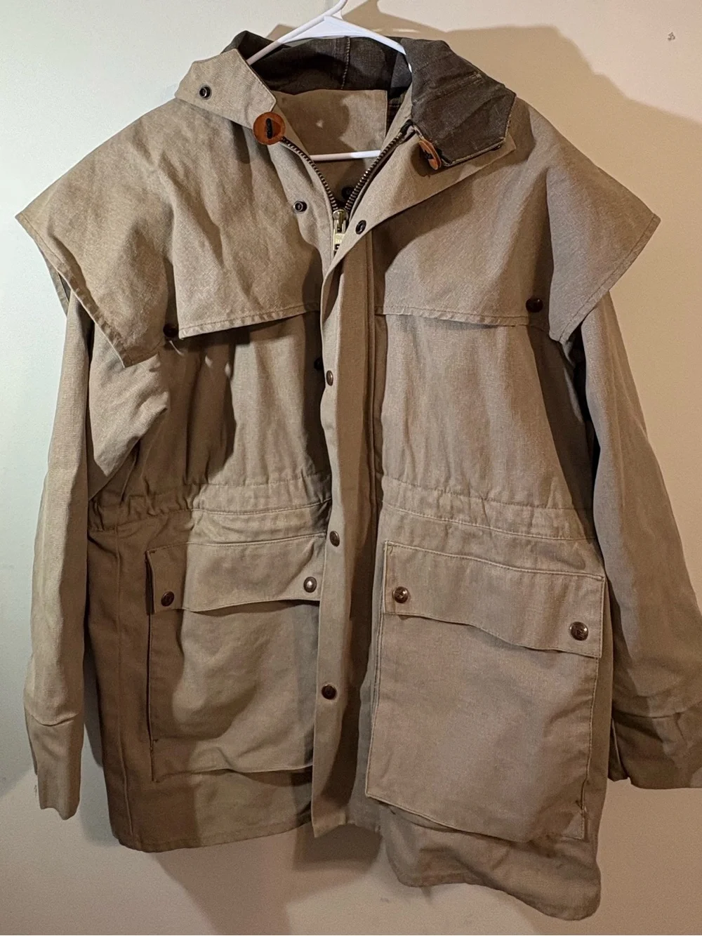 Outback Trading Co. utility Jacket men tan canvas oilskin utility hooded medium